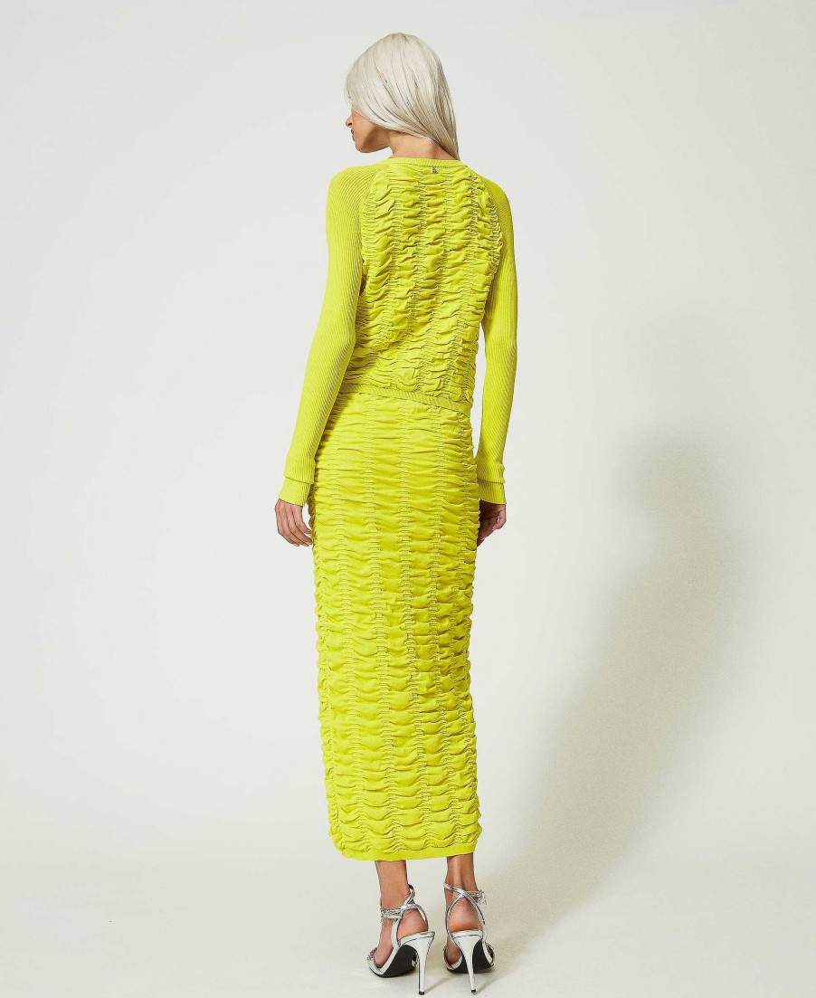 TWINSET Gonna Longuette Con Arricciatura Giallo Clearance