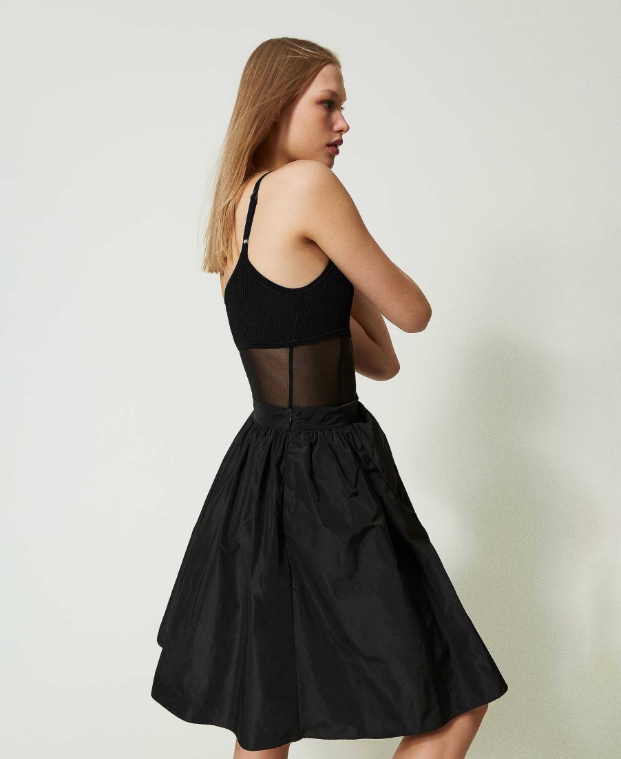 TWINSET Body A Costine Con Tulle Nero Hot