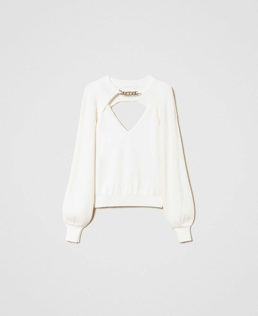 TWINSET Top E Coprispalle In Maglia Con Catena Oval T Bianco Hot