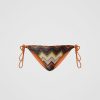 TWINSET Tanga Da Bagno Lurex A Stampa Chevron Con Lacci Marrone New