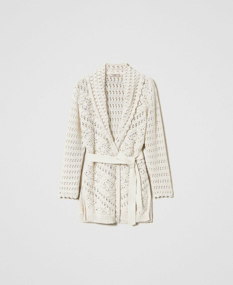 TWINSET Cardigan Traforato Con Cintura Bianco Hot