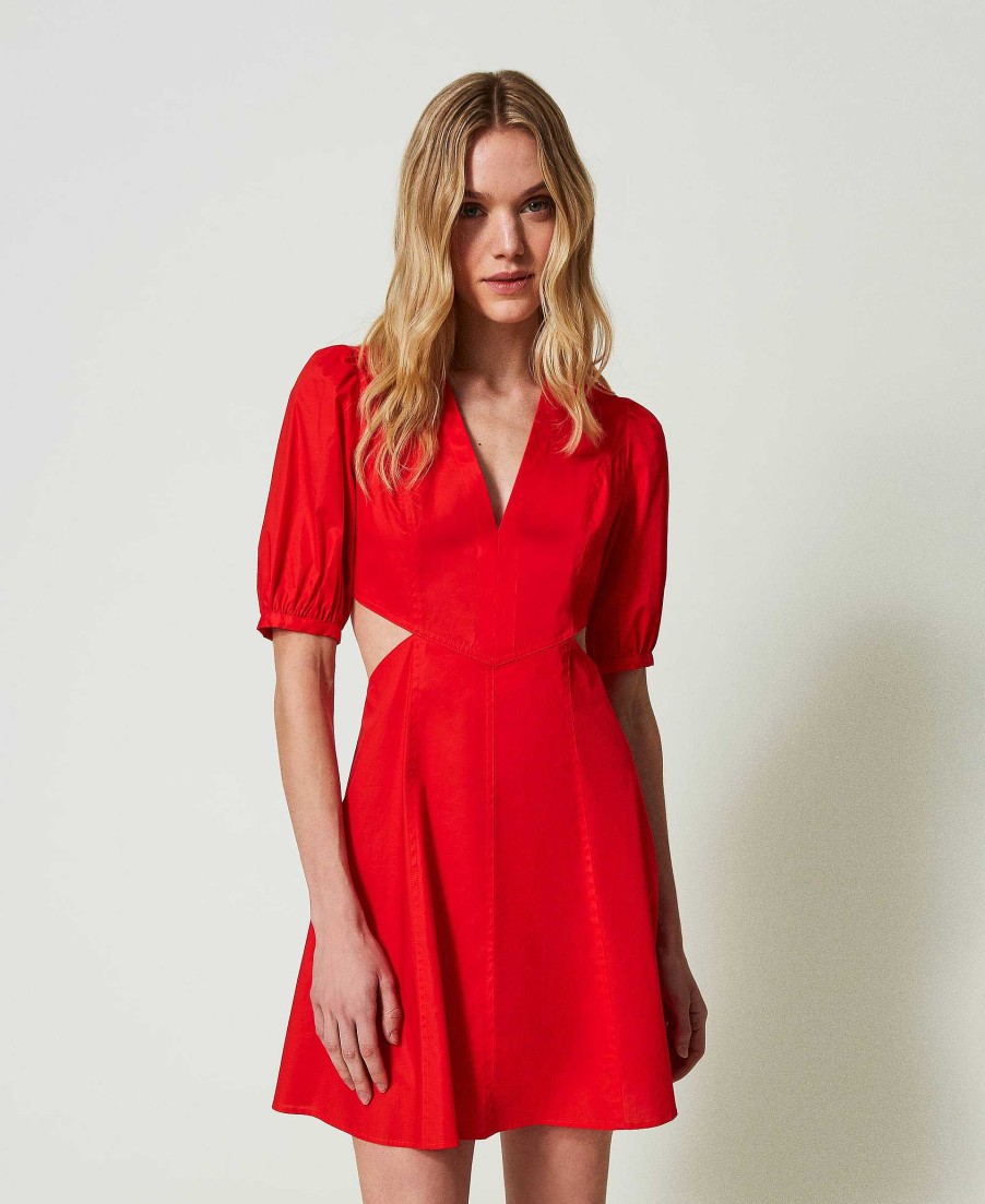 TWINSET Abito Corto In Popeline Con Cut-Out Rosso Hot