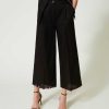 TWINSET Pantaloni Cropped Myfo In Misto Lino Ricamato Nero Best