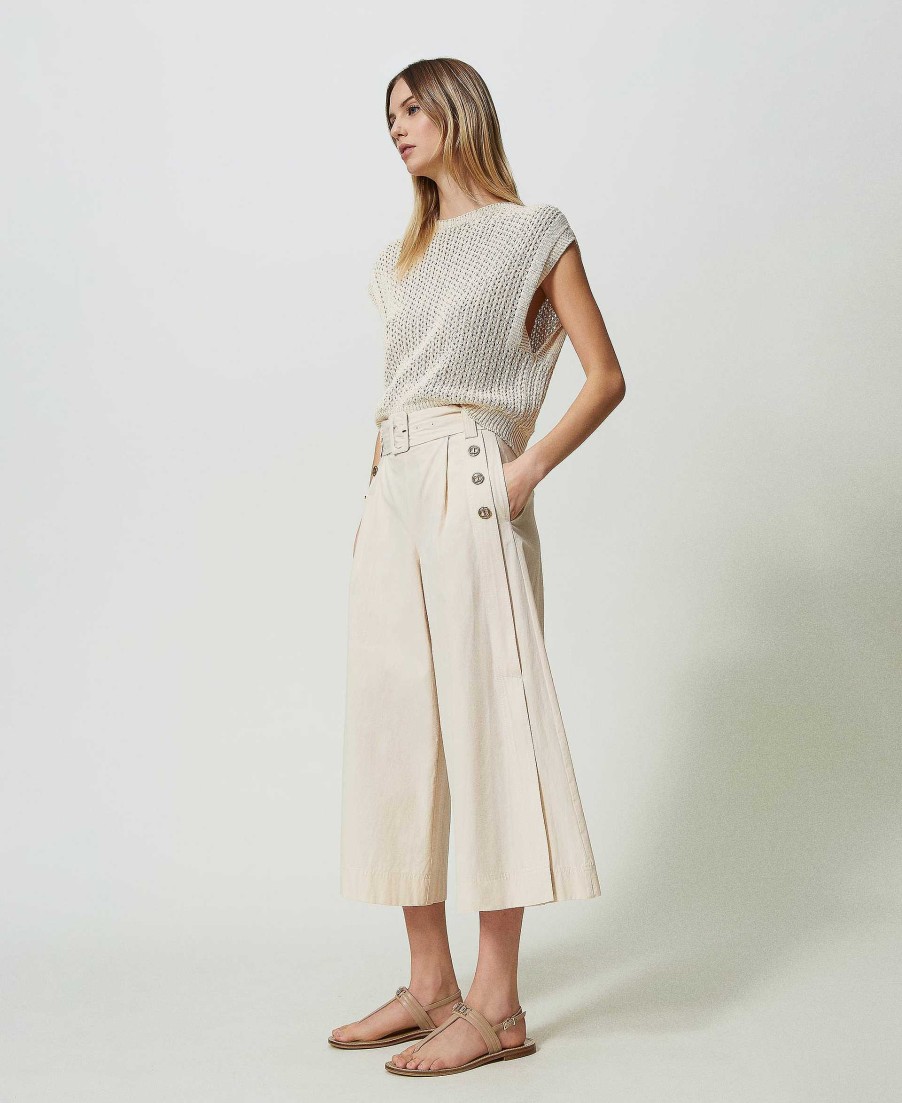 TWINSET Pantaloni Cropped In Popeline Beige Clearance