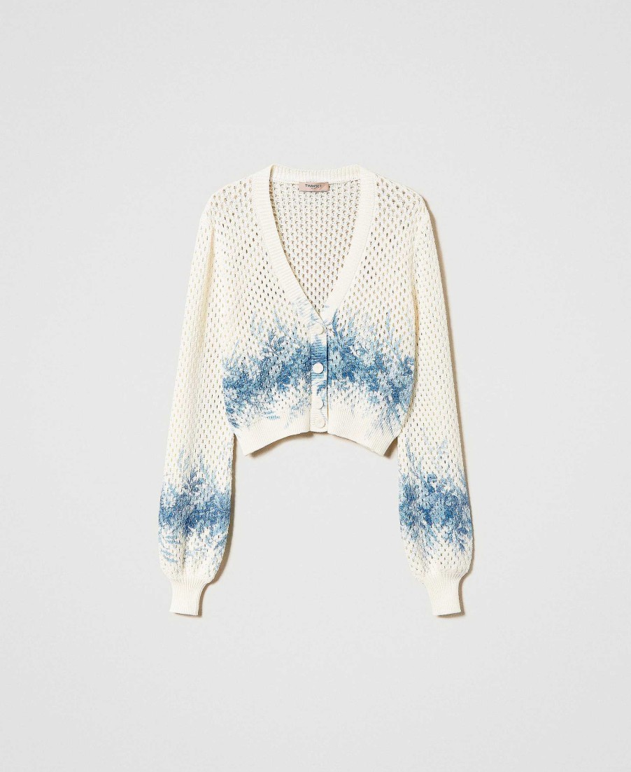 TWINSET Cardigan A Rete Con Stampa A Fiori Fantasia New