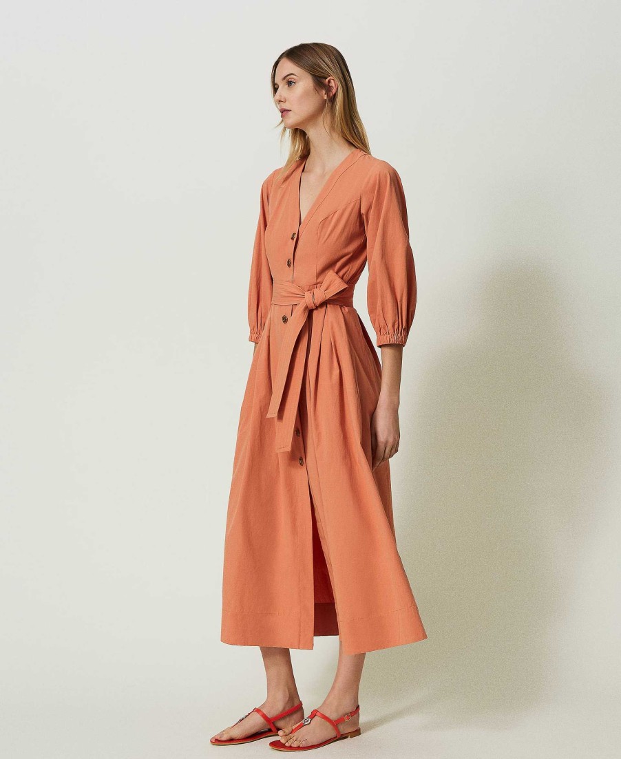 TWINSET Abito Longuette In Popeline Arancio Clearance