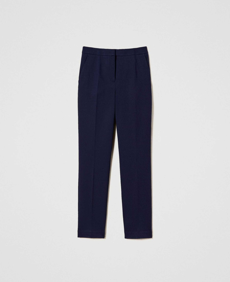 TWINSET Pantaloni A Sigaretta Con Piega Stirata Blu Hot