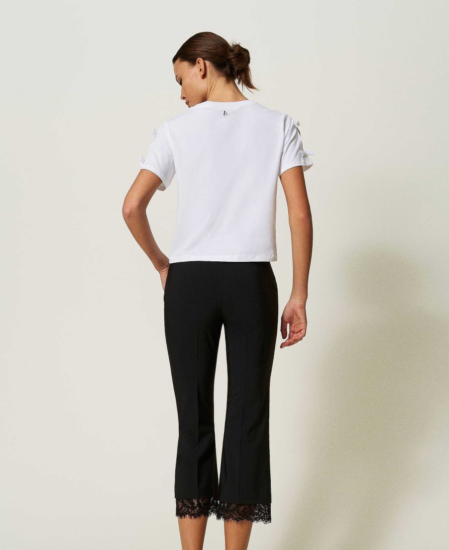 TWINSET Pantaloni Cropped Con Pizzo Macram Nero Online