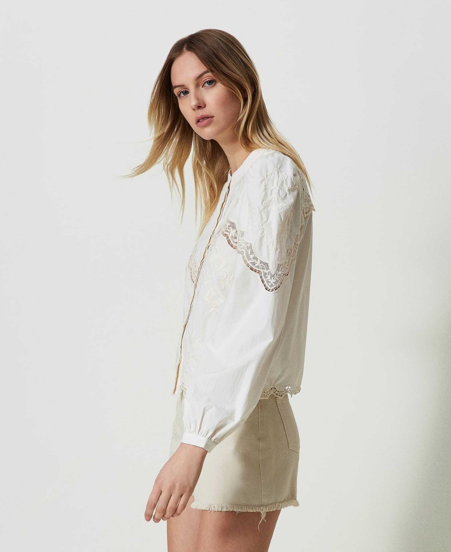 TWINSET Camicia Con Ricami A Fiori Bianco Hot