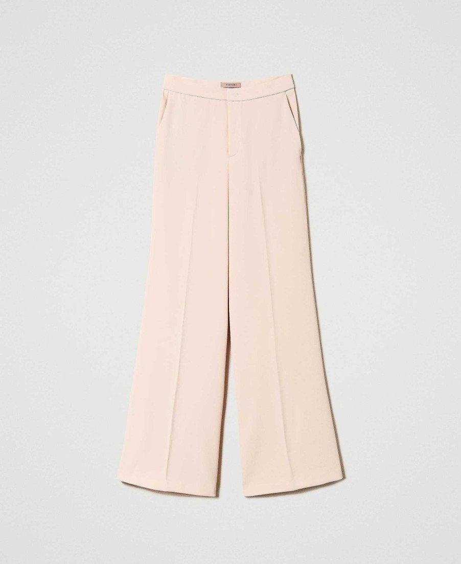 TWINSET Pantaloni Wide Leg In Cr Pe Rosa New