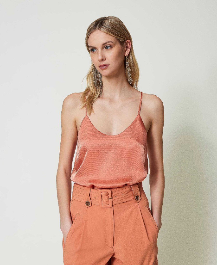 TWINSET Top In Raso Con Spalline Sottili Arancio Online