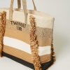 TWINSET Borsa Shopper In Paglia Con Frange Marrone Clearance