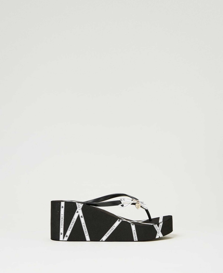 TWINSET Sandali Platform Con Infradito Nero New