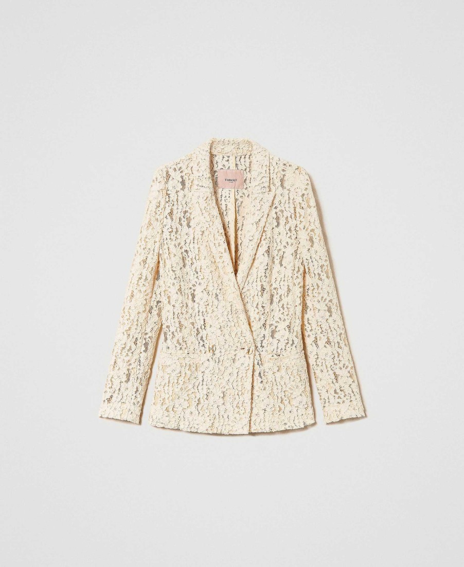 TWINSET Giacca Blazer In Pizzo Macram Bianco Online