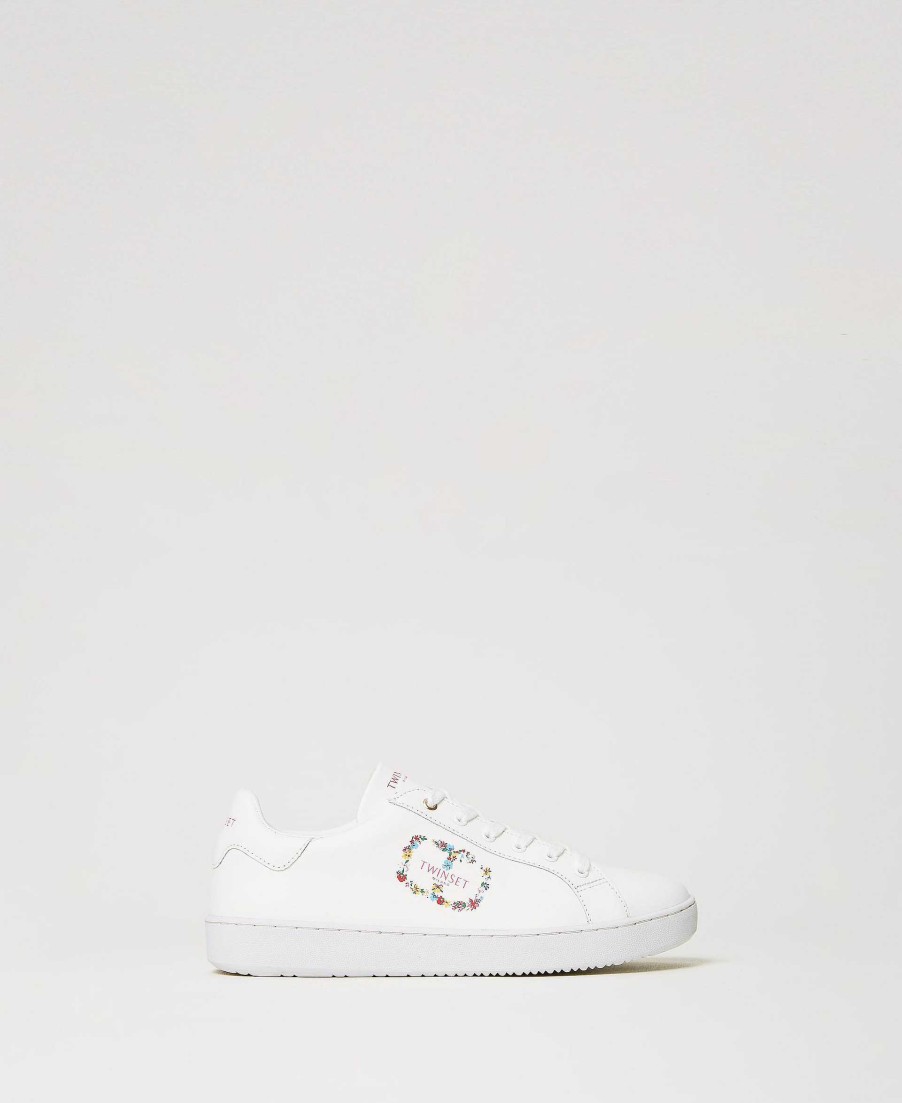 TWINSET Sneakers In Pelle Con Oval T A Fiori Bianco Hot