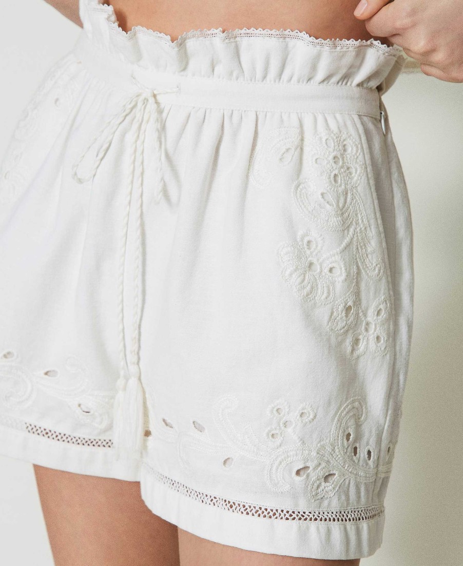 TWINSET Shorts In Mussola Con Ricami Bianco Wholesale