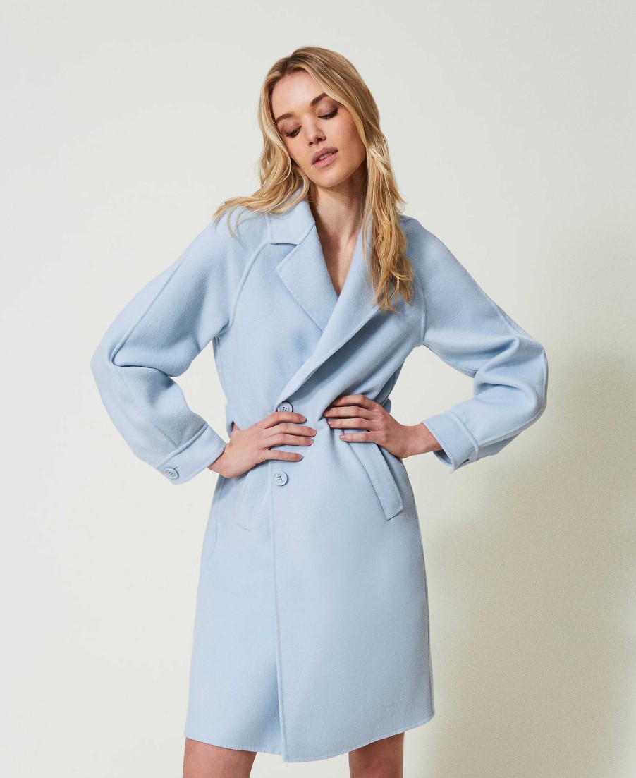 TWINSET Cappotto In Double Di Misto Lana Azzurro Hot