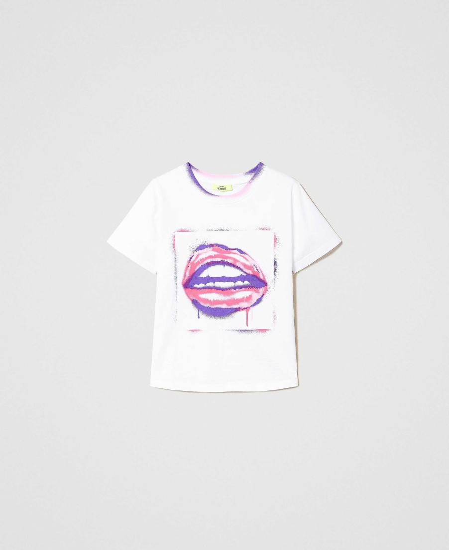 TWINSET T-Shirt Over Myfo Con Stampa Sfumata Bianco Clearance