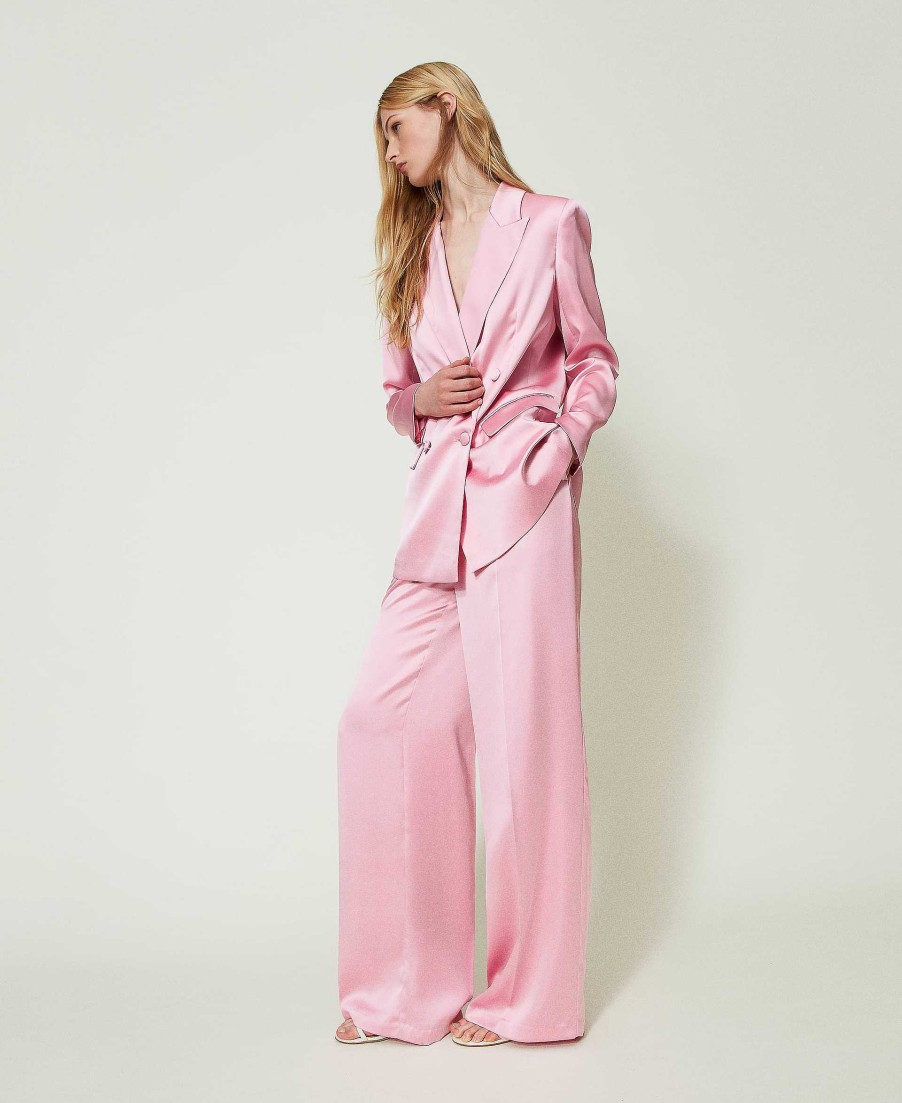 TWINSET Pantaloni A Palazzo In Raso Rosa Best