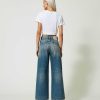 TWINSET Jeans Wide Leg Con Bottoni Blu New