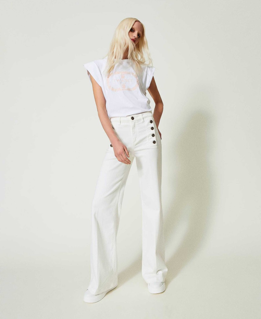 TWINSET Jeans Flare Con Bottoni D Cor Bianco Clearance