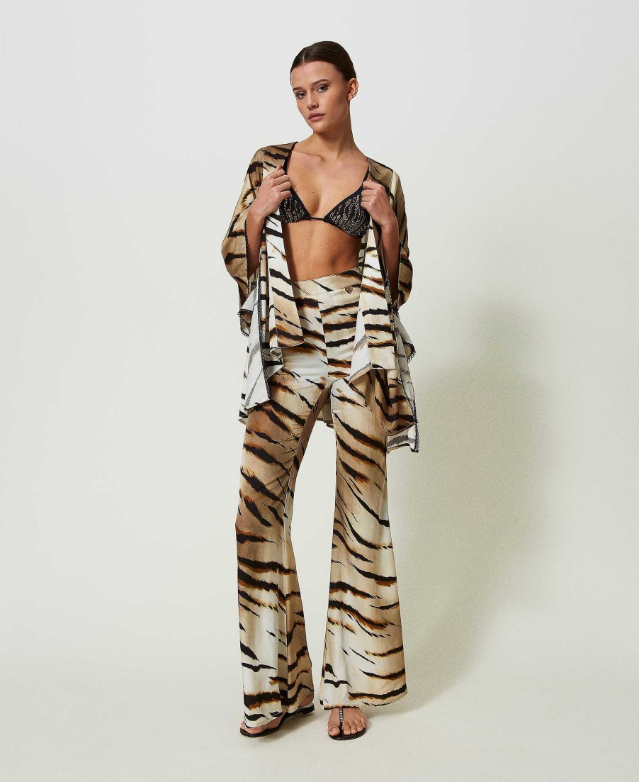 TWINSET Pantaloni In Twill A Stampa Animalier Fantasia Clearance