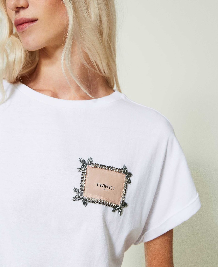 TWINSET T-Shirt Con Etichetta Logo E Ricamo Bianco Online