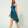 TWINSET Abito Corto In Tulle Pliss Verde Hot