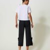 TWINSET Pantaloni Cropped Con Volant Nero New