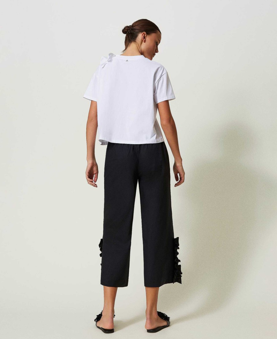 TWINSET Pantaloni Cropped Con Volant Nero New