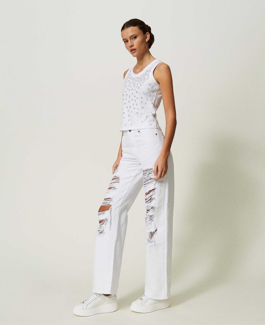 TWINSET Pantaloni Wide Leg In Bull Bianco Wholesale