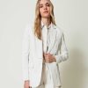 TWINSET Giacca Blazer In Misto Lino A Righe Lurex Bianco Wholesale