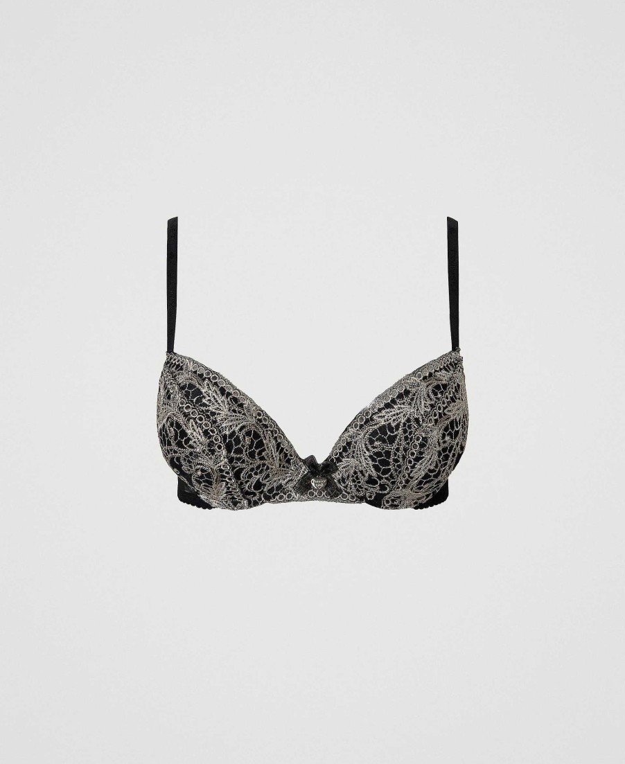 TWINSET Reggiseno Push-Up In Tulle Ricamato Nero Online