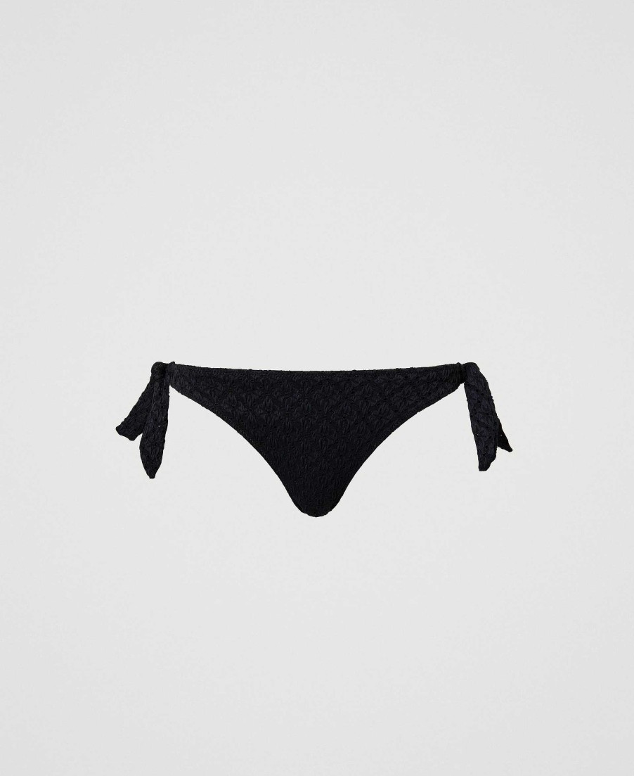 TWINSET Tanga Da Bagno Con Ricamo Sangallo Nero Hot