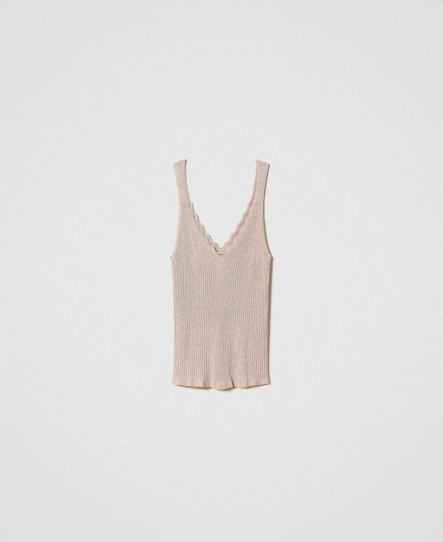 TWINSET Top In Maglia Seamless A Costine Rosa Best