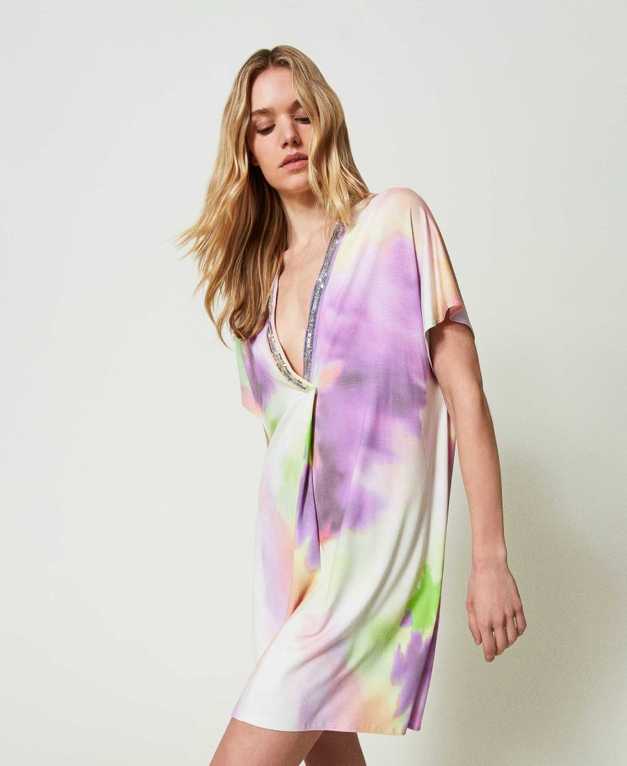 TWINSET Caftano A Stampa Tie-Dye Con Paillettes Fantasia Hot