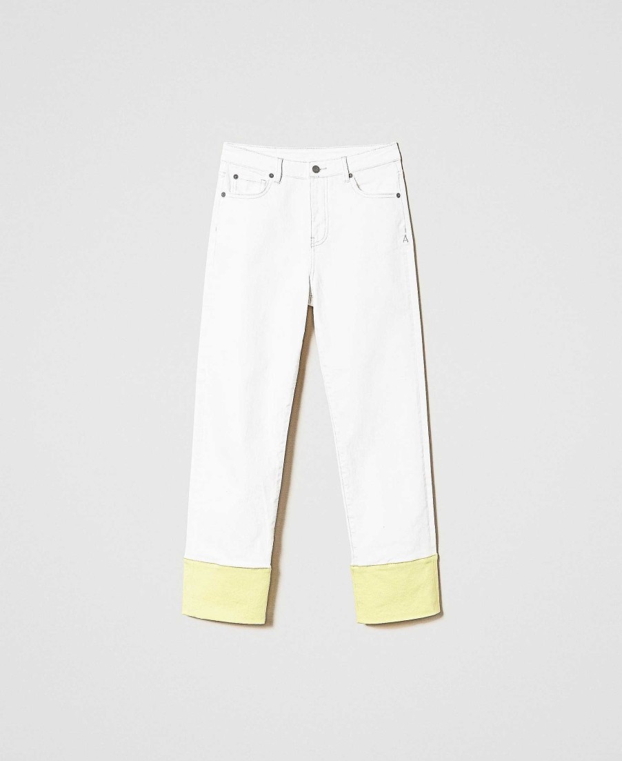 TWINSET Pantaloni In Bull Con Risvolto Bianco Clearance