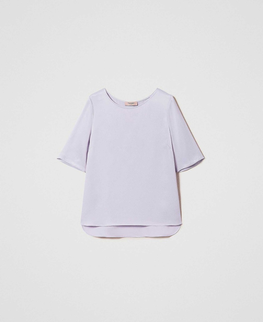 TWINSET Blusa In Raso Con Spacchetti Viola Online