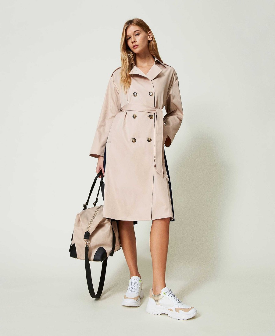 TWINSET Trench In Gabardina Con Retro Pliss Beige Online