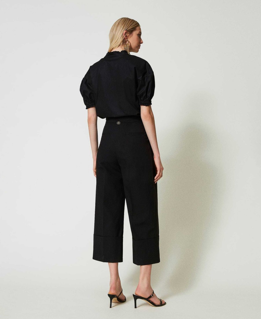 TWINSET Pantaloni Straight Fit In Popeline Nero Wholesale