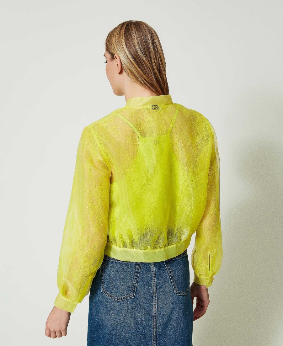 TWINSET Giacca A Bomber In Organza E Pizzo Giallo Wholesale