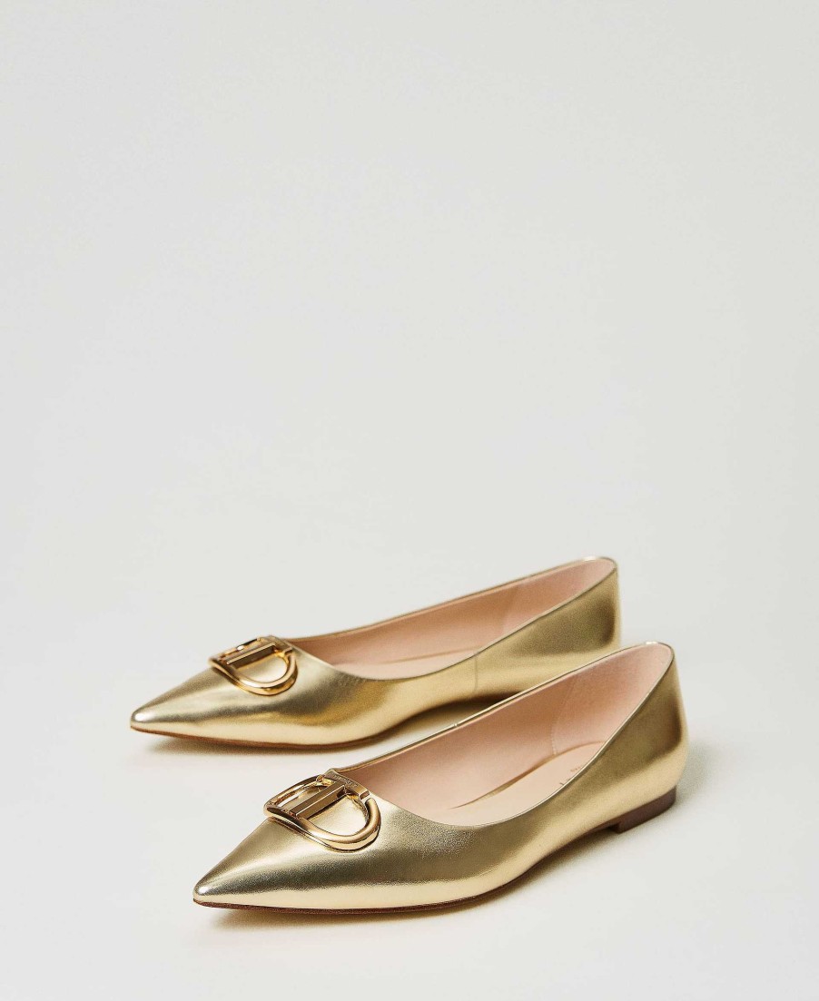 TWINSET Ballerine In Pelle Laminata Con Oval T Oro Online