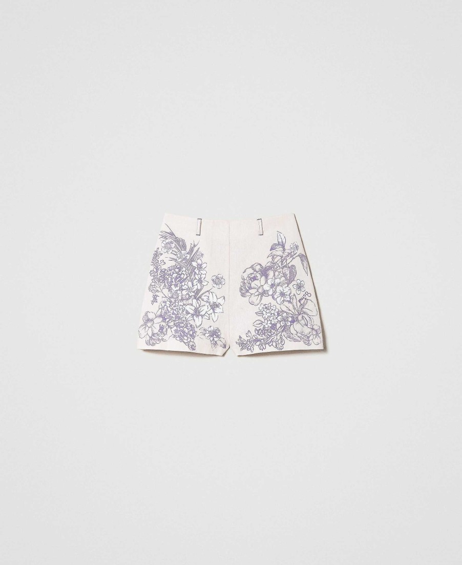 TWINSET Shorts Myfo In Misto Lino Stampato Viola Best