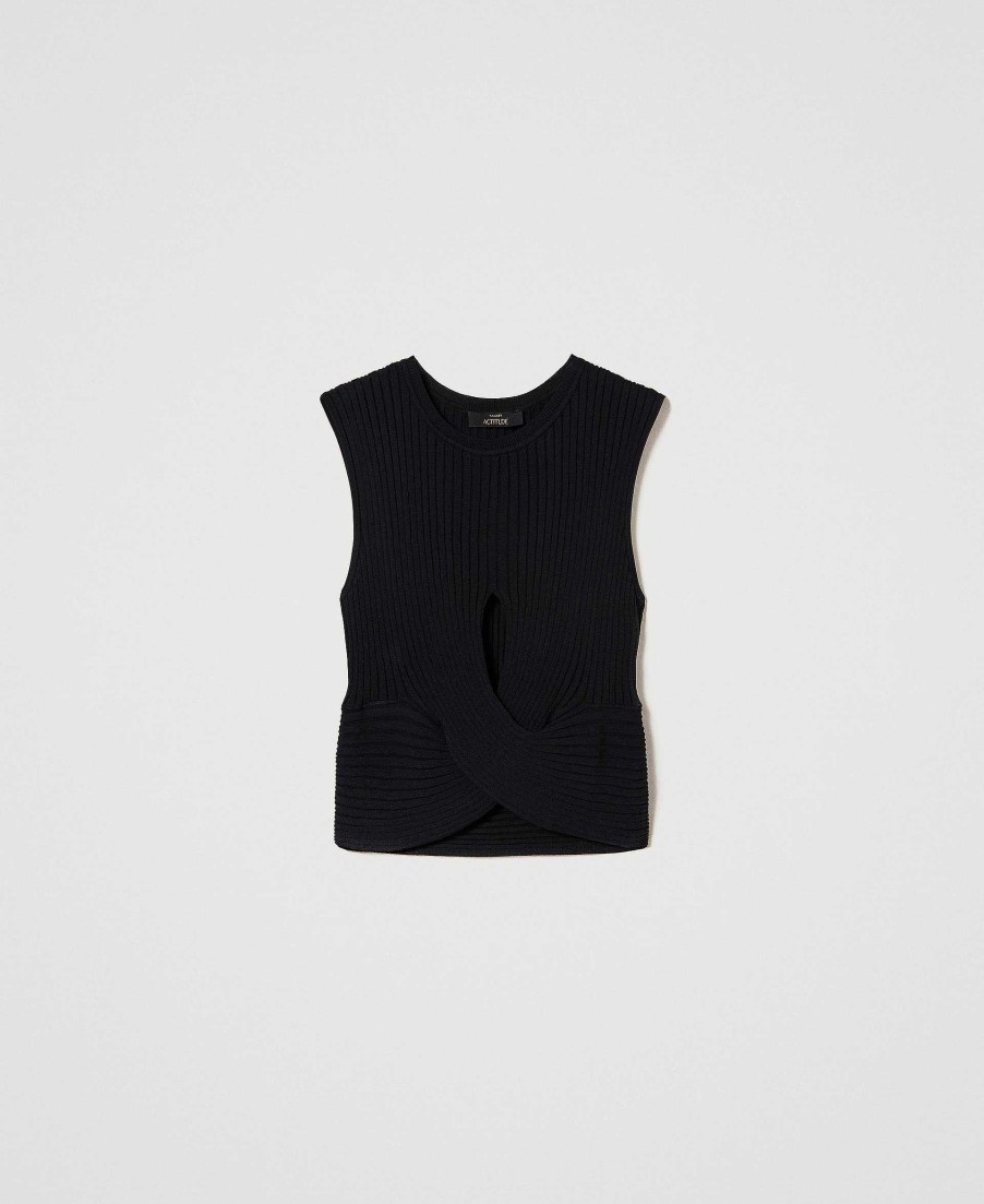 TWINSET Top Cropped Con Incrocio Nero Best