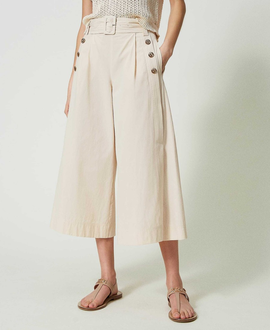 TWINSET Pantaloni Cropped In Popeline Beige Clearance