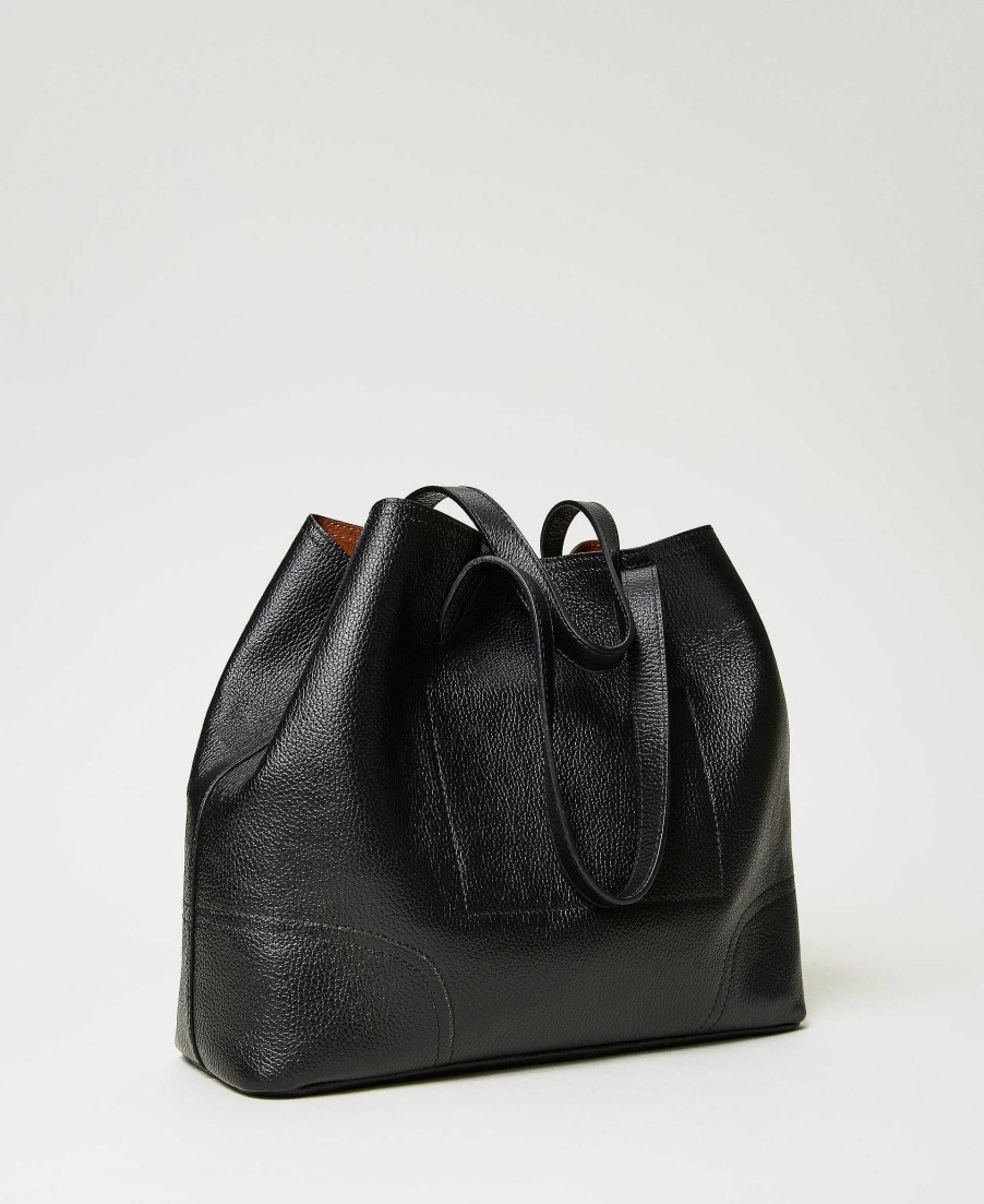 TWINSET Borsa Shopper 'New York' In Pelle Nero Wholesale