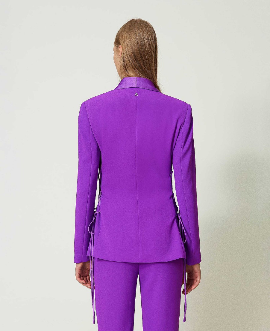 TWINSET Giacca Blazer Con Coulisse Viola New