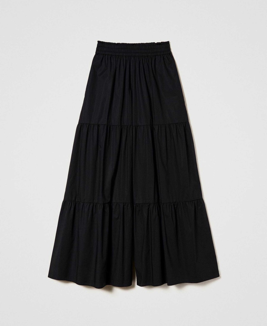 TWINSET Pantaloni Wide Leg In Popeline Nero Best