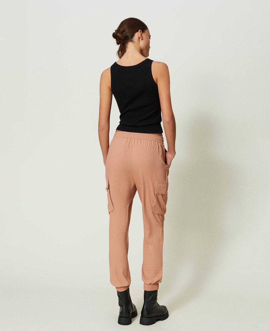 TWINSET Joggers In Cr Pe De Chine Con Poliestere Riciclato Marrone Best