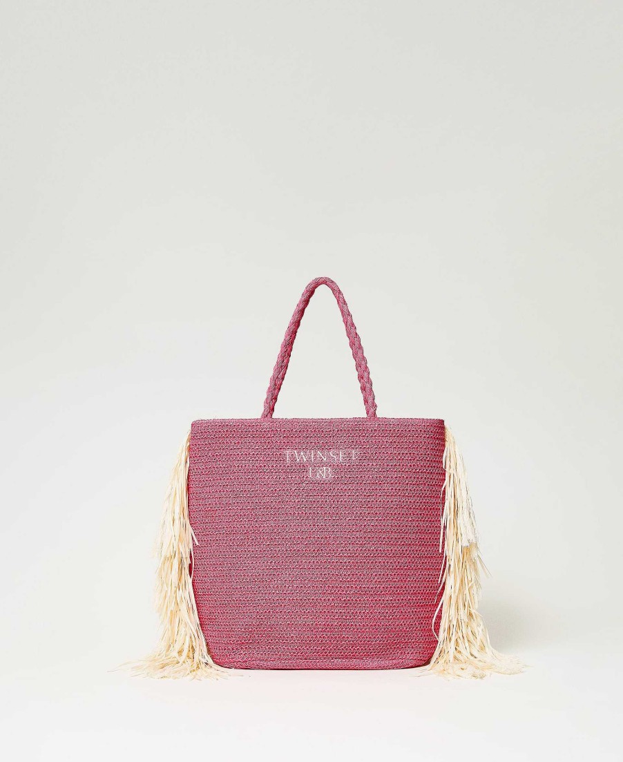 TWINSET Borsa Shopping Effetto Rafia Con Frange Fucsia Best